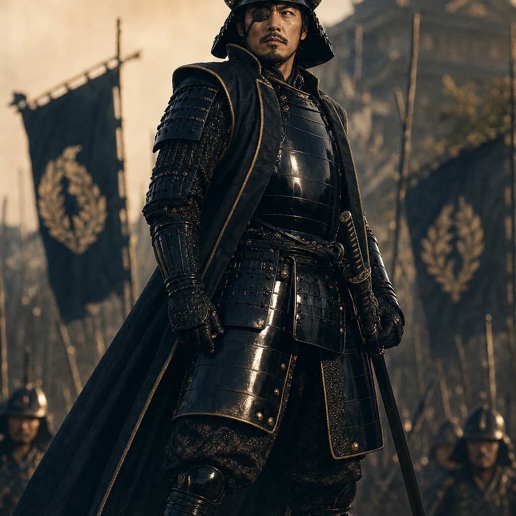 黒漆五枚胴具足と弦月前立