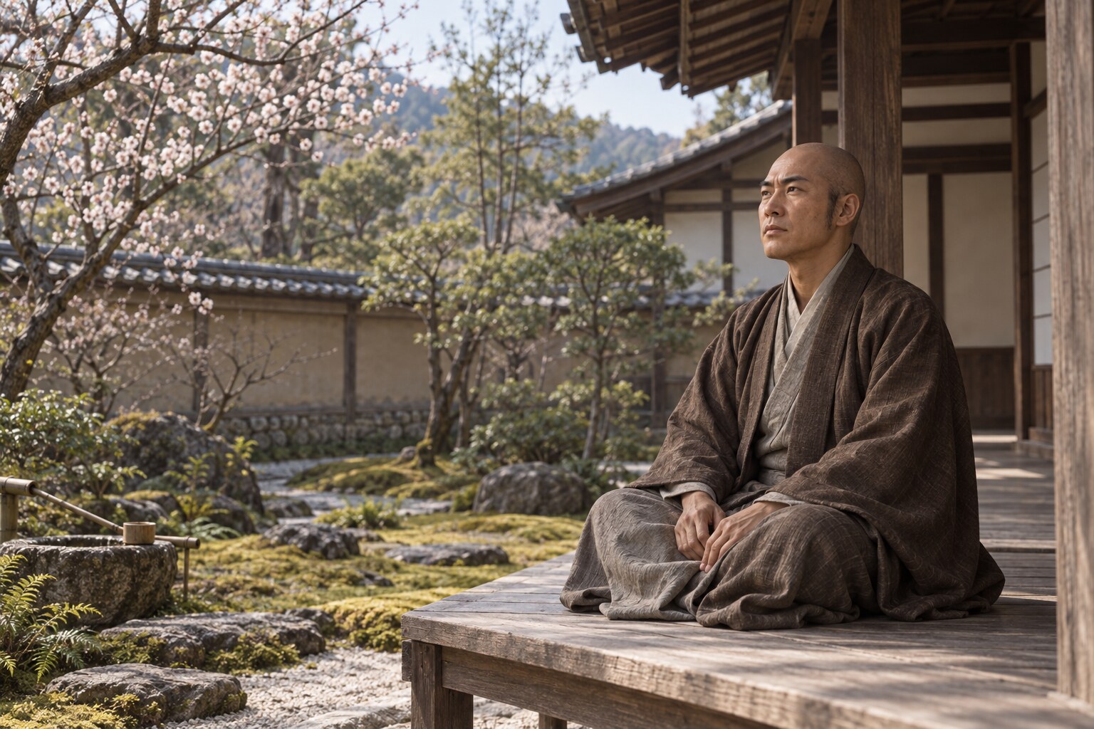 京都で晩年を過ごす頼綱の想像復元。居所や日々の様子を示す史料ではない（AI生成イメージ）