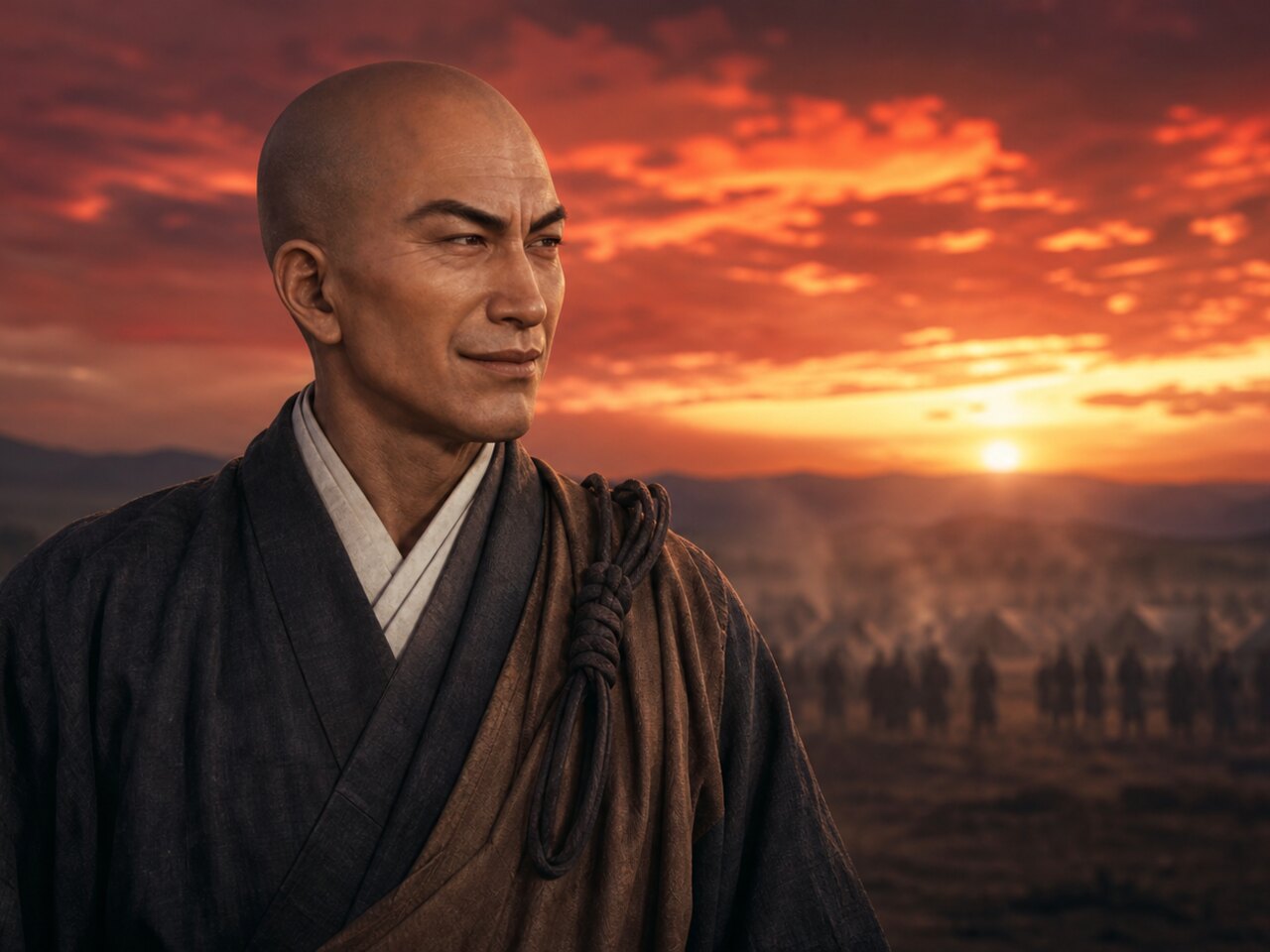 動かぬ毛利勢と南宮山の夕暮れ