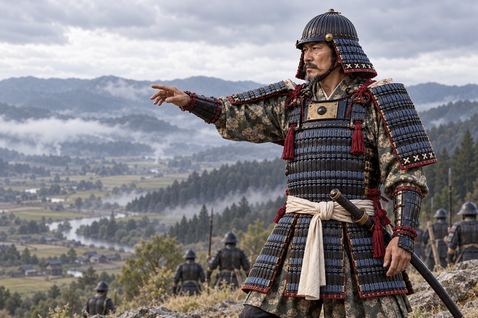 軍勢を指揮する景鏡の想像場面。特定の合戦の布陣は再現していない(AI生成)(AI生成イメージ)