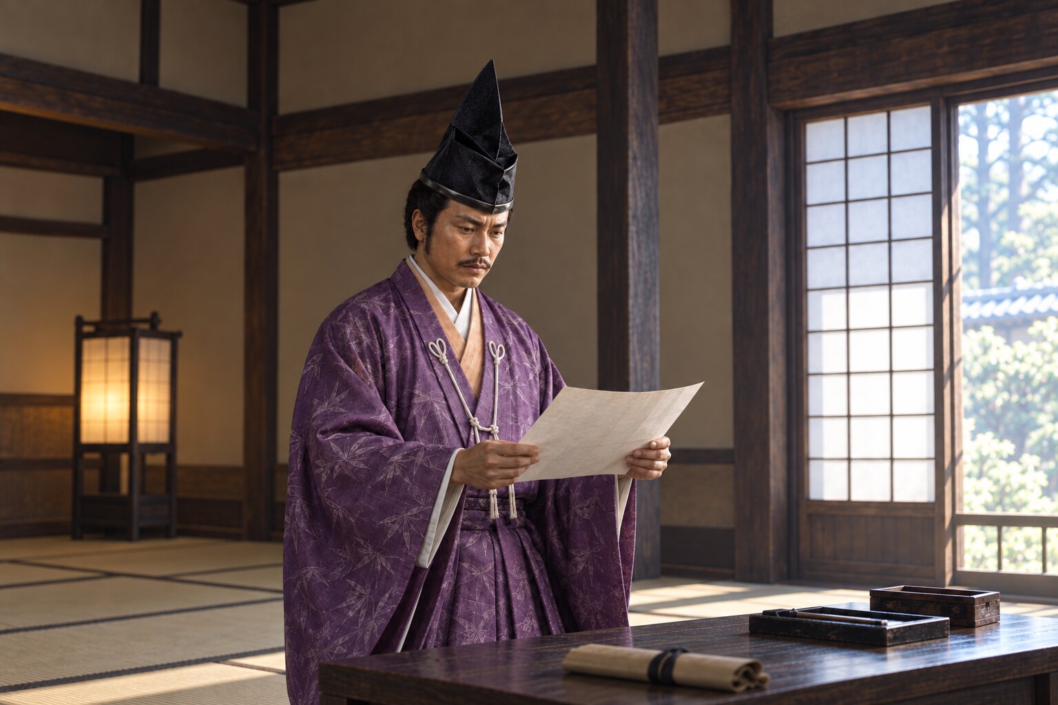 関ヶ原前夜、書状に向き合う幸長の想像図(AI生成イメージ)