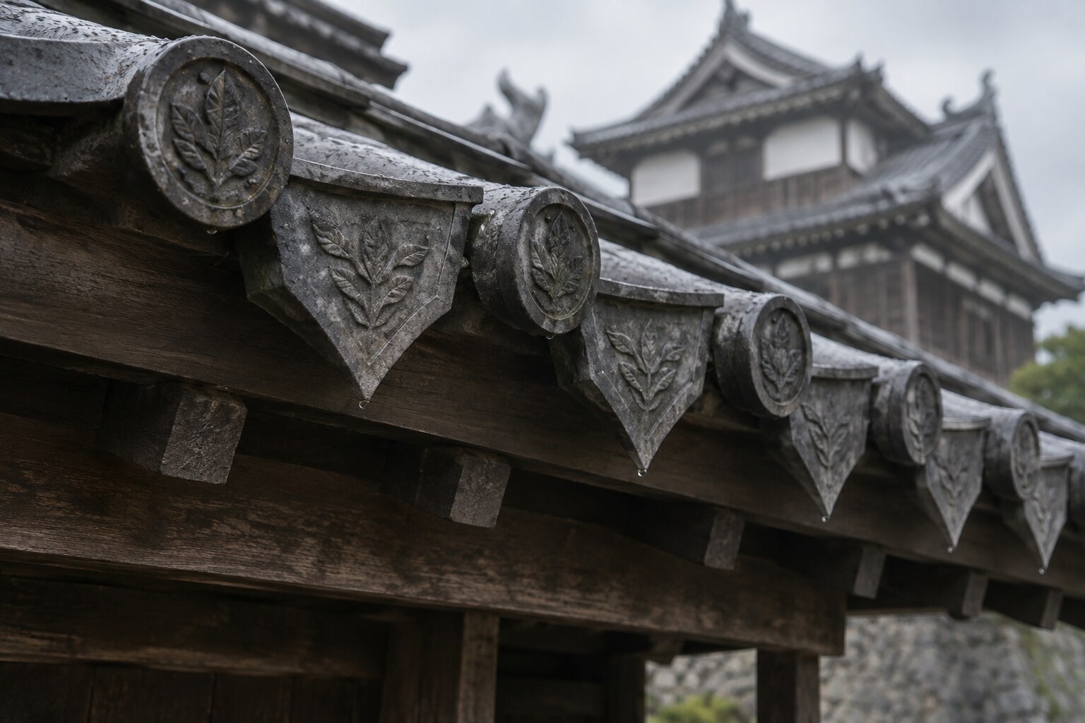 滴水瓦の形を題材にした屋根の想像図。出土品そのものの再現ではない(AI生成イメージ)