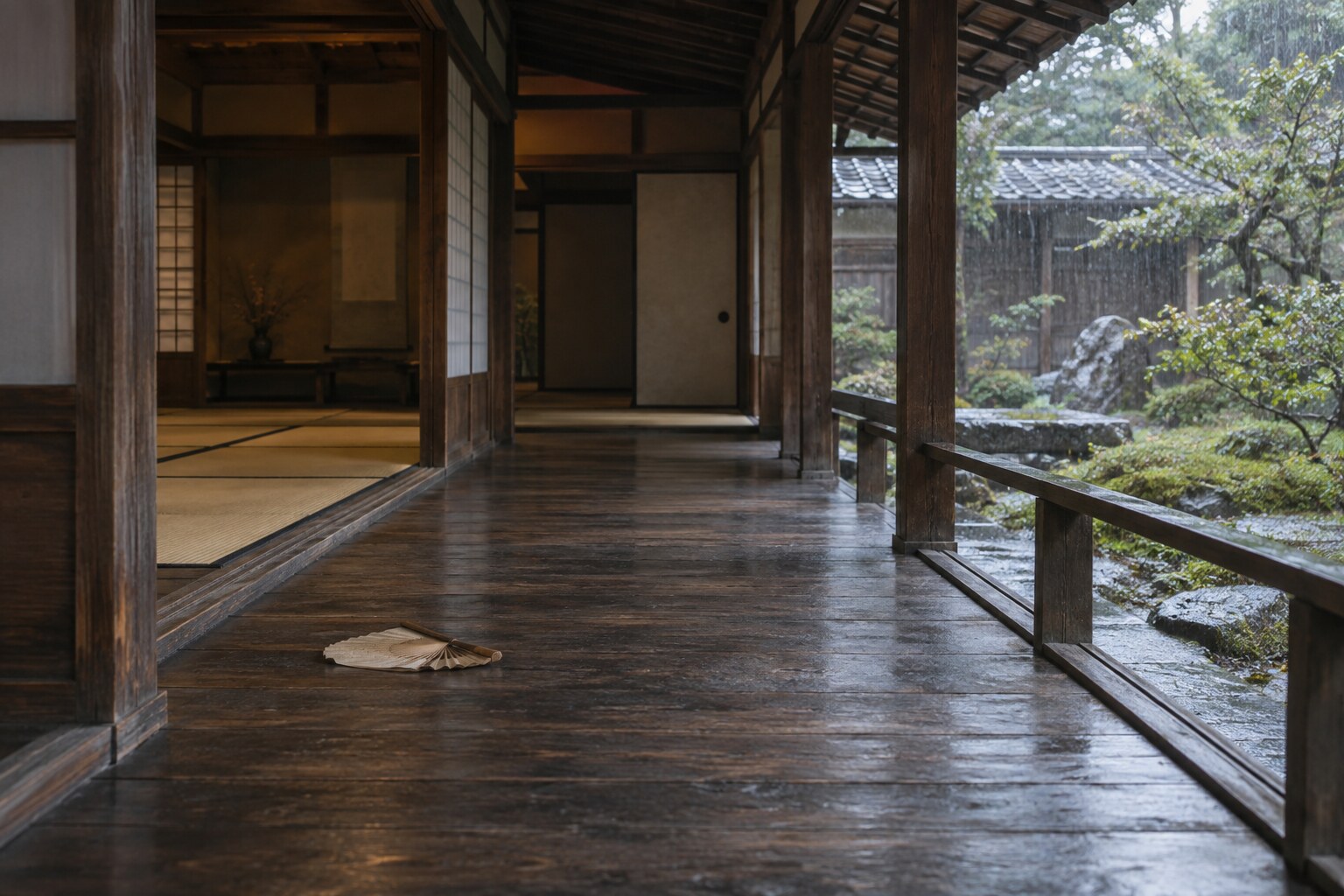 永禄の変を象徴する無人の御所の廊下。建物の厳密な復元ではない(AI生成)(AI生成イメージ)
