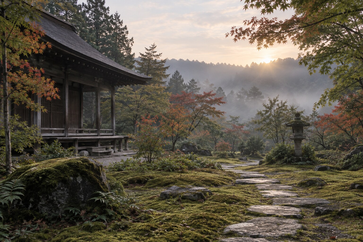 義輝への追悼を象徴する静かな寺の庭。特定の法要の復元ではない(AI生成)(AI生成イメージ)