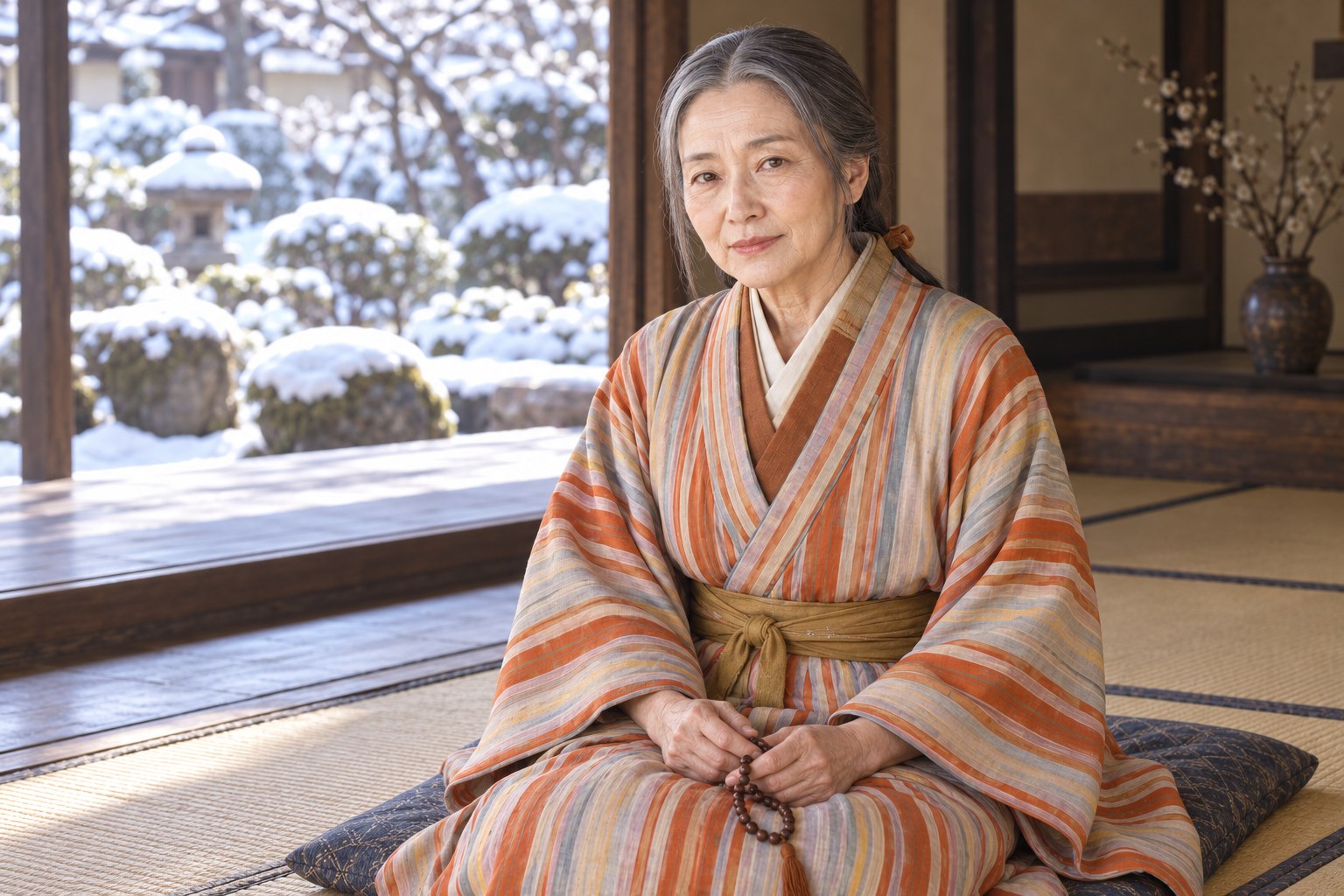 晩年の綾御前を表す想像図。臨終の場面や死因を再現したものではない(AI生成イメージ)
