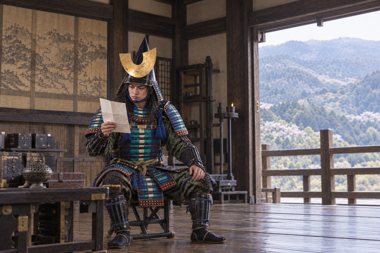 信長との決裂期に書状を読む長政の想像図(AI生成イメージ)