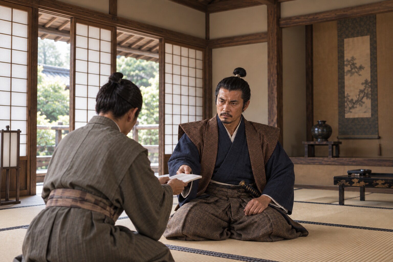 京都で書状を受け取る直政の想像場面(AI生成イメージ)