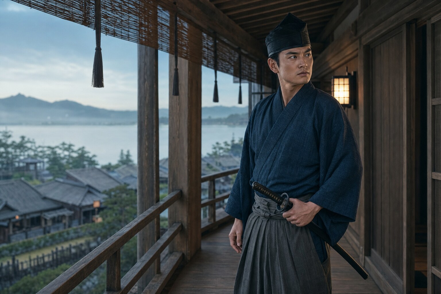 長浜城下を歩く若き知宣(AI生成イメージ)