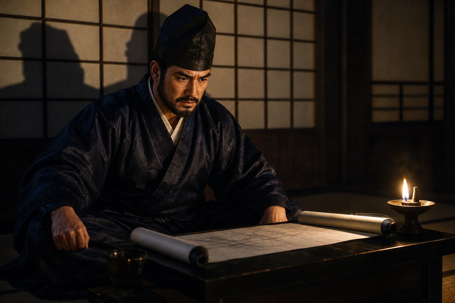 敗報の届いた大坂本陣の灯(AI生成イメージ)