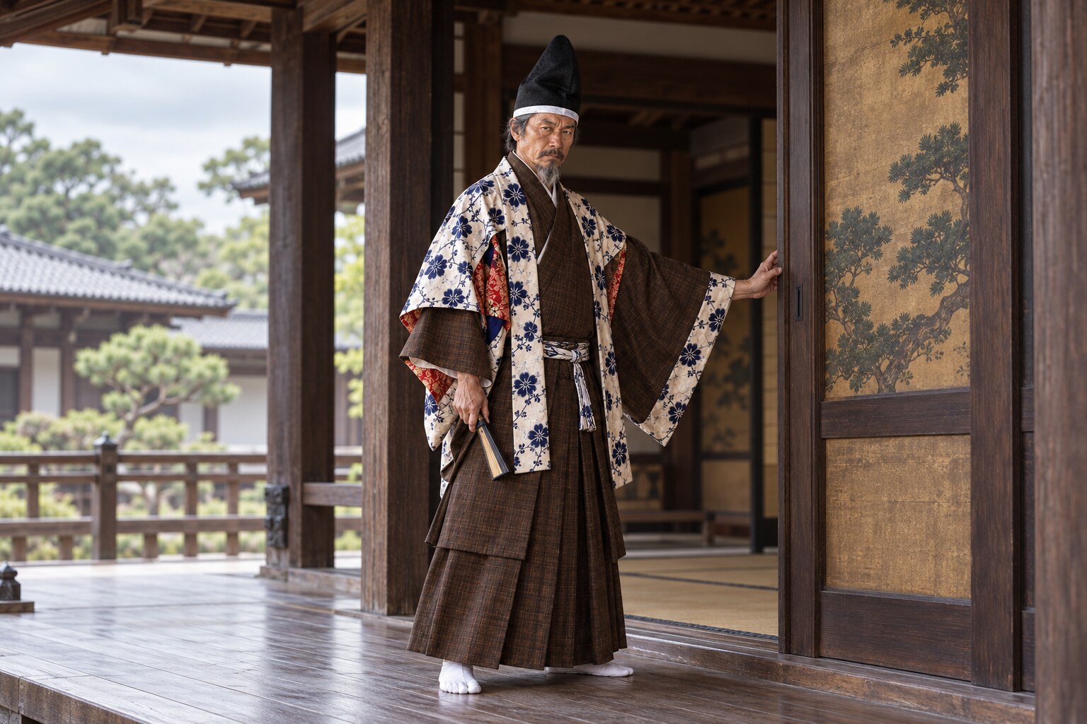 政変期の城館に立つ長続連の創作イメージ(AI生成イメージ)