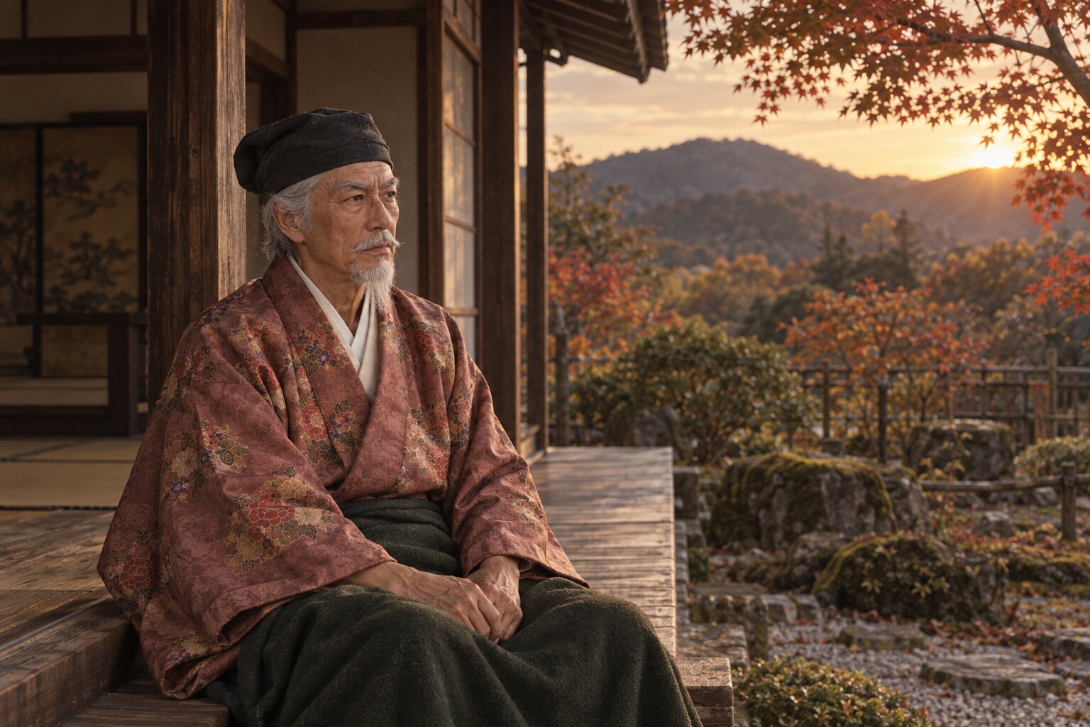 丸森で晩年を過ごす稙宗の想像図（AI生成）（AI生成イメージ）