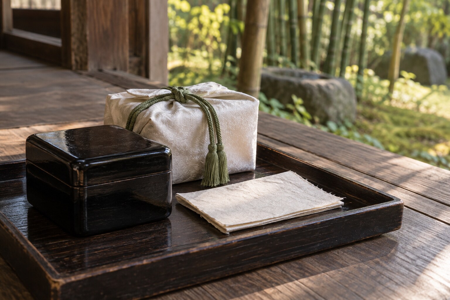 縁組に伴う贈答をイメージした静物。伝来品の復元ではない（AI生成）（AI生成イメージ）