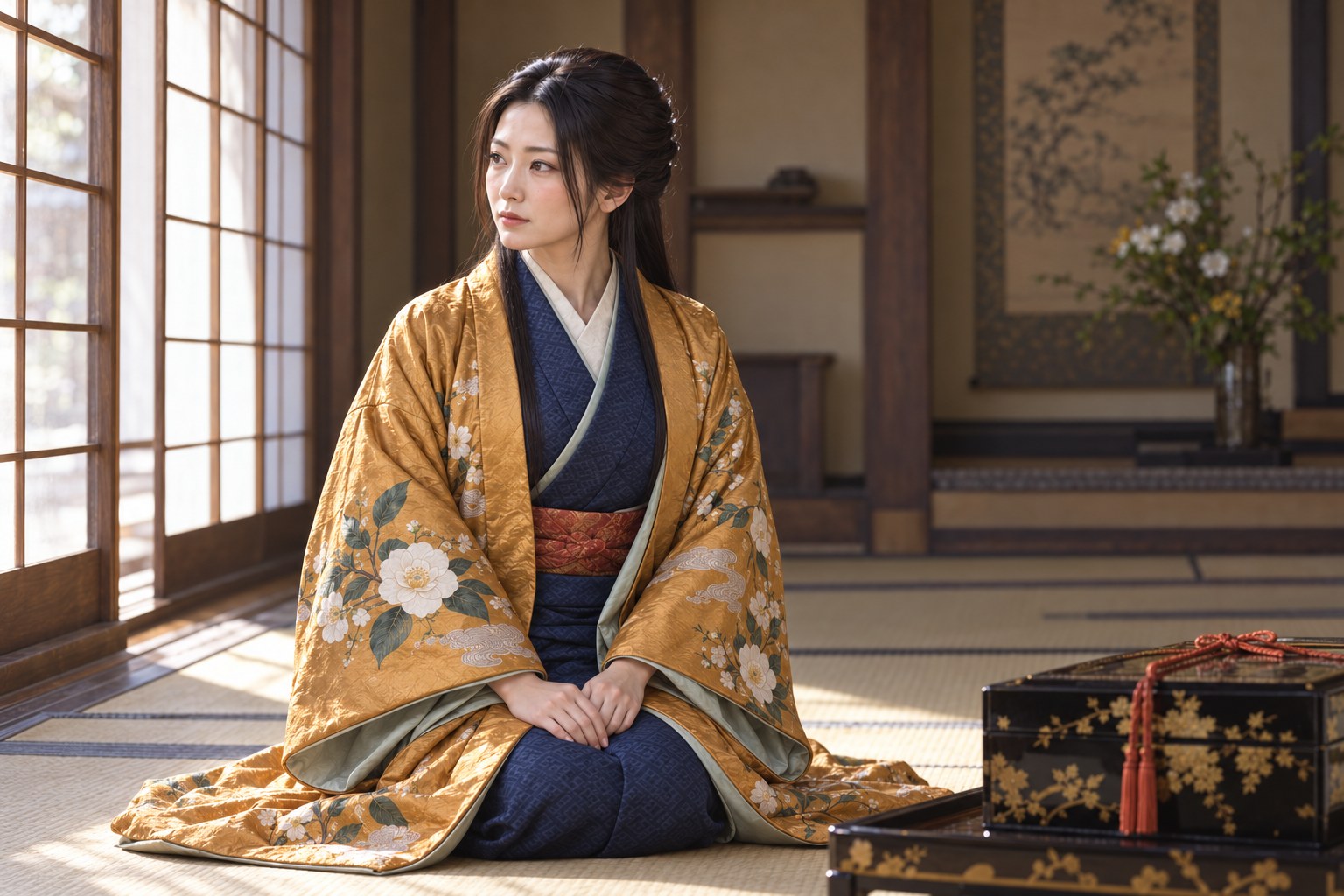 徳川家との縁を得て婚姻を迎える栄姫の想像場面(AI生成。特定の対面儀礼の再現ではない)(AI生成イメージ)