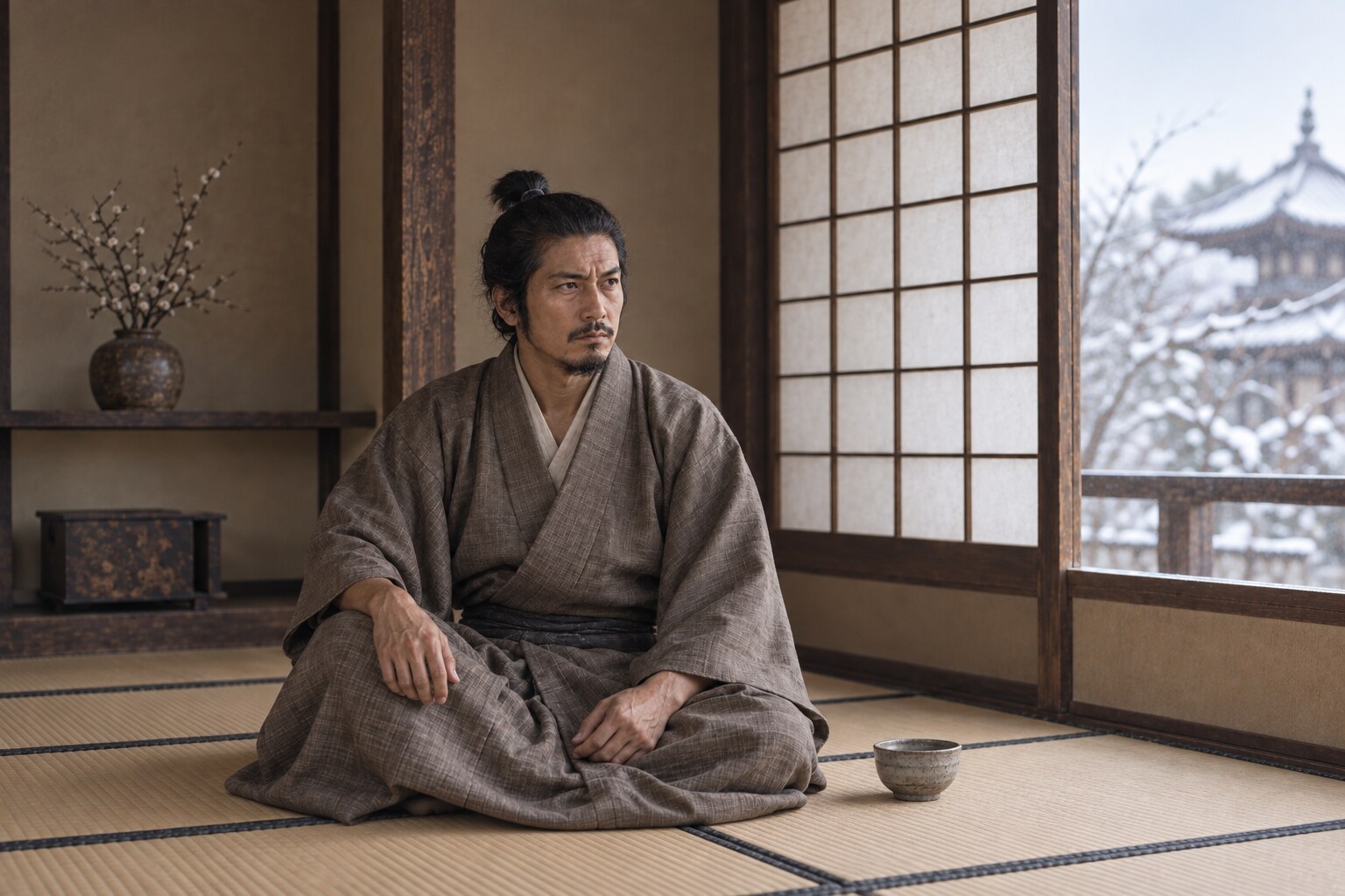 晩年の氏郷が室内で静かに過ごす想像場面(AI生成イメージ)