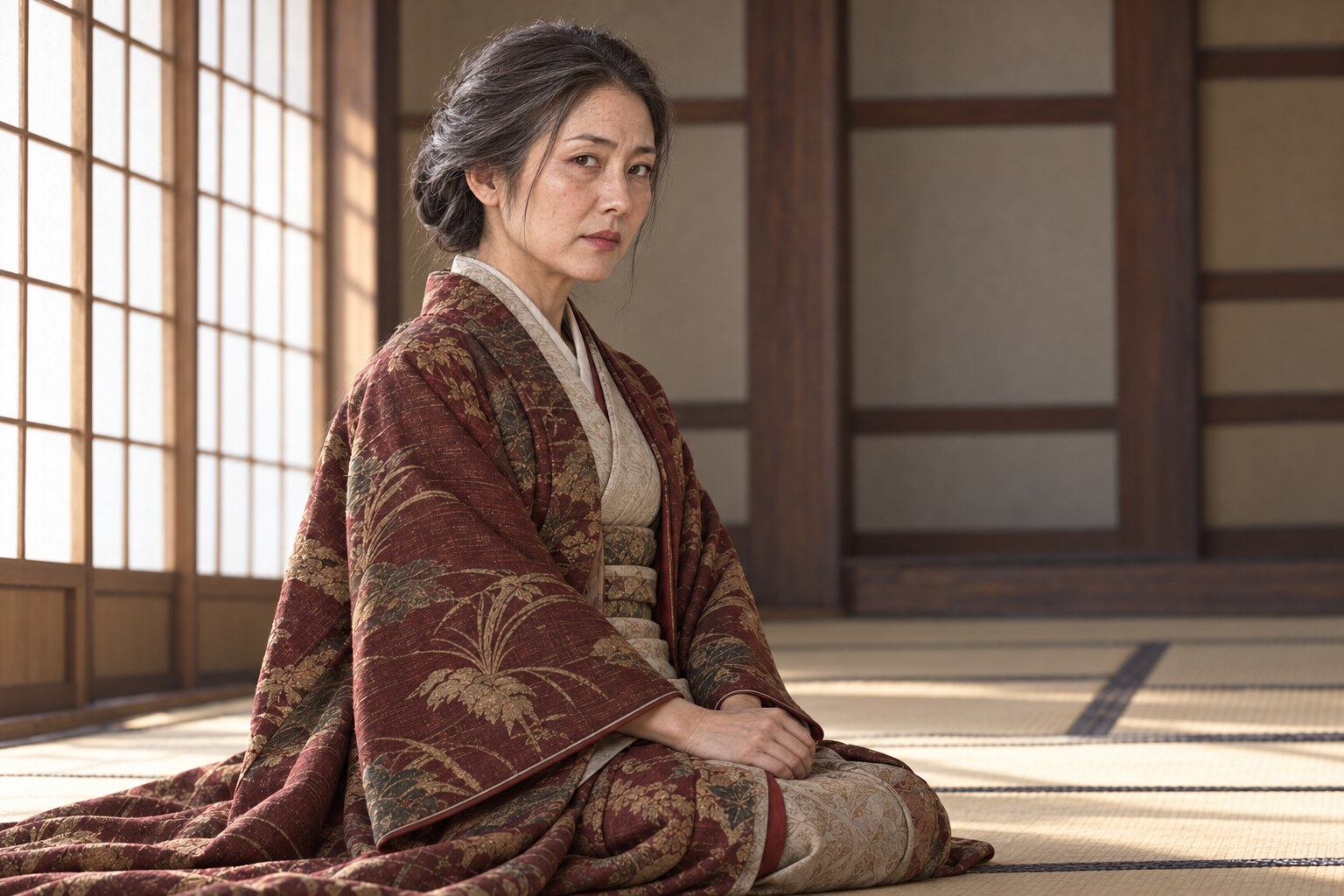 1630年代、晩年の豪姫の想像復元。死去した部屋や死因を表す場面ではない(AI生成イメージ)