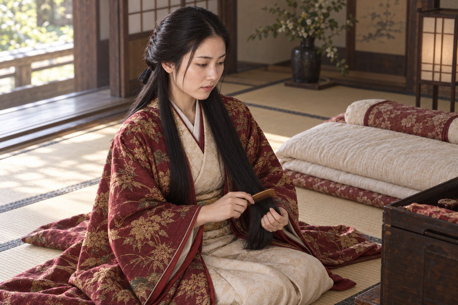 名刀の由緒を考えるための豪姫の想像復元。刀による治癒を史実として描かない(AI生成イメージ)