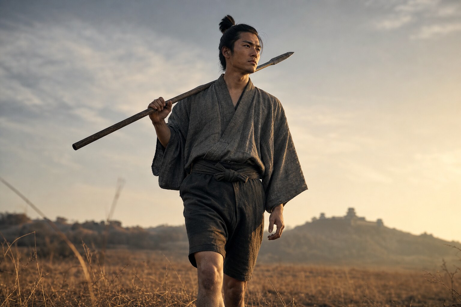 播磨の野に立つ若き日の又兵衛(AI生成イメージ)