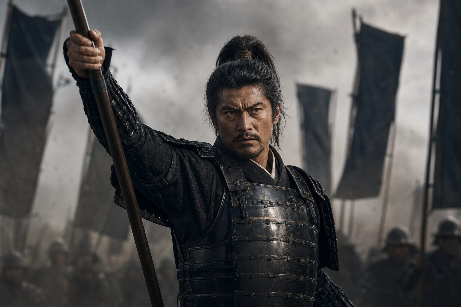 武田との死闘で槍を振るう武辺の半蔵(AI生成イメージ)