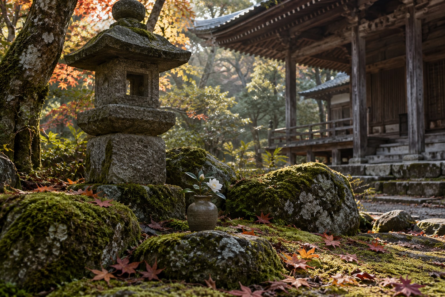 後世の供養を表す無人の想像図。観泉寺の建物・墓石の写真や復元ではない（AI生成イメージ）