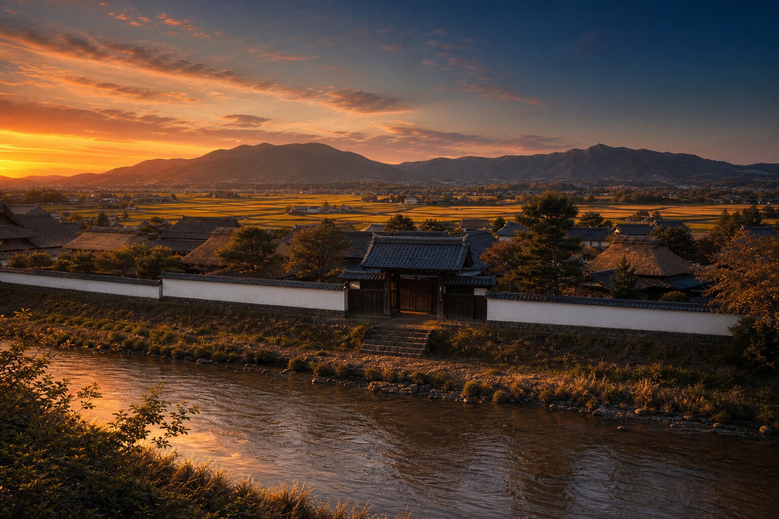 田原本陣屋の遠景（晩年・無人情景）（AI生成イメージ）