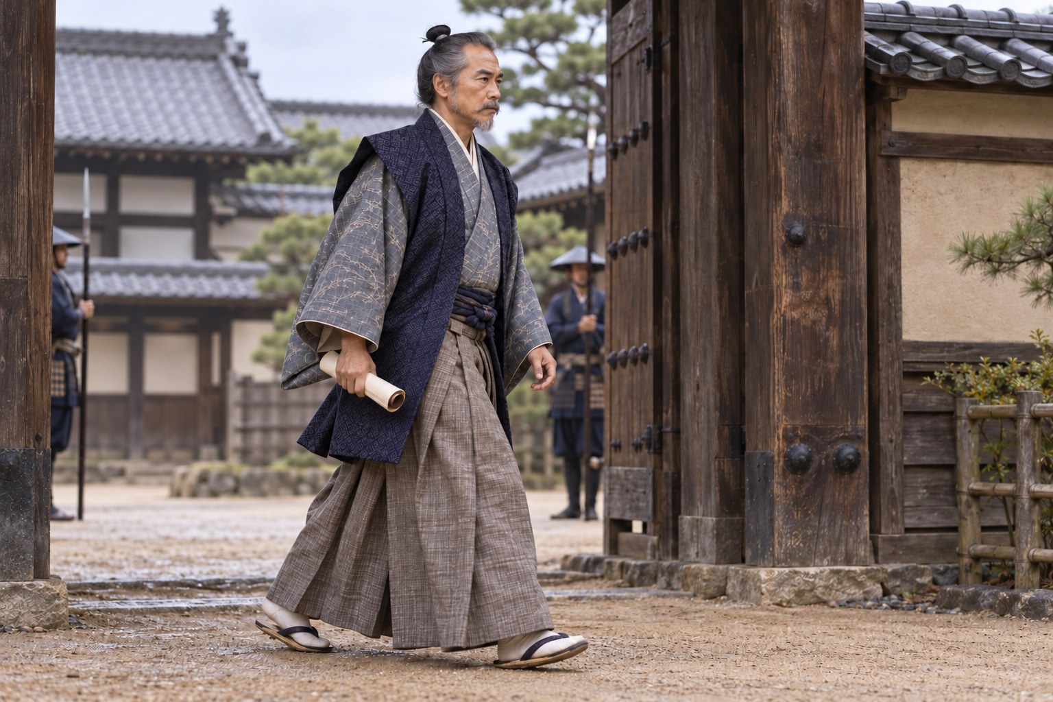 尾張の屋敷へ向かう政秀の想像場面（AI生成イメージ）