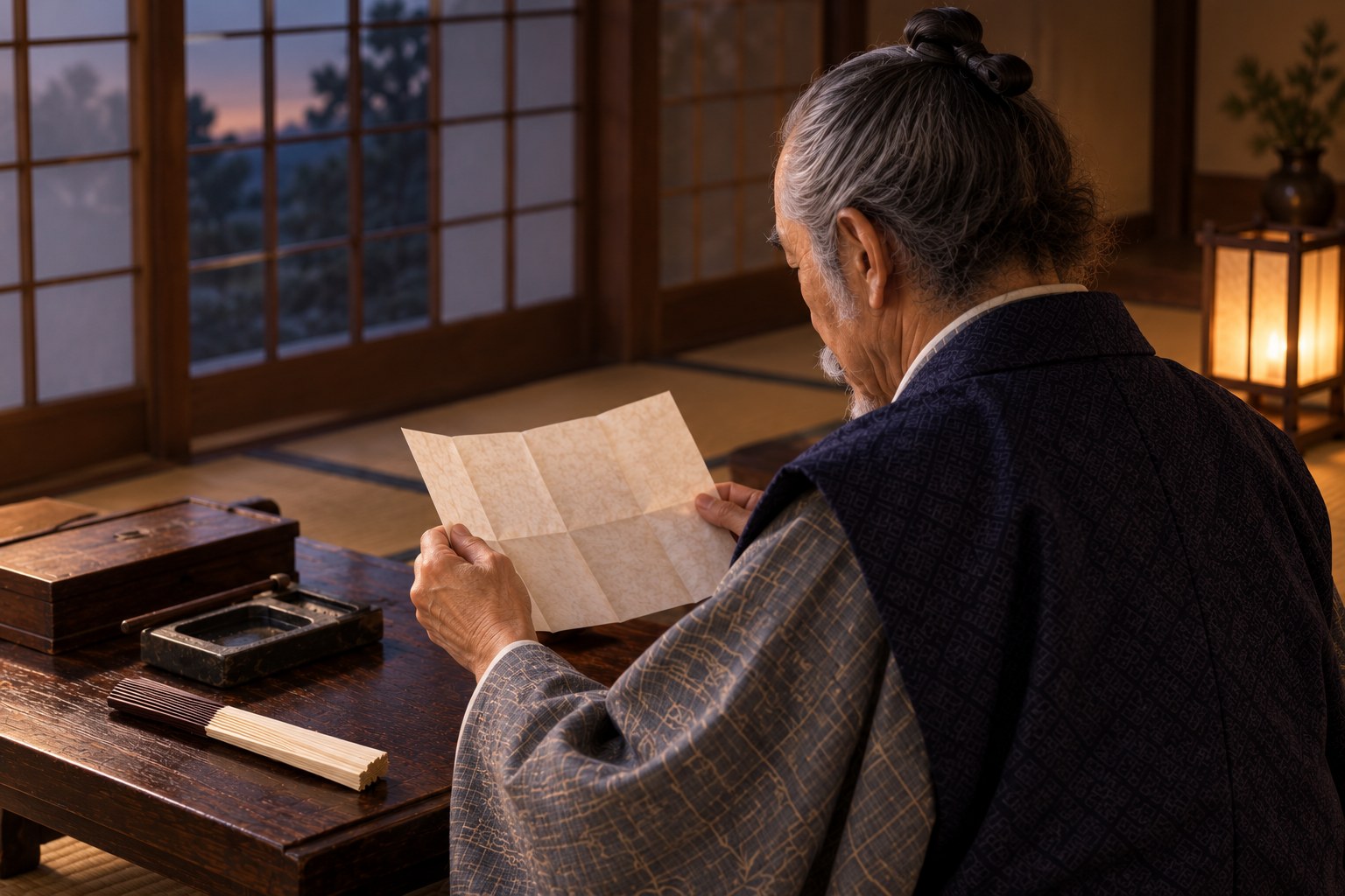 書状を読む政秀の想像場面。文字の内容を再現したものではない（AI生成イメージ）