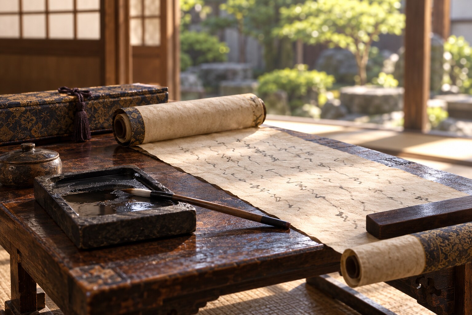 古文書の保存と伝来を表す静物イメージ（AI生成）（AI生成イメージ）