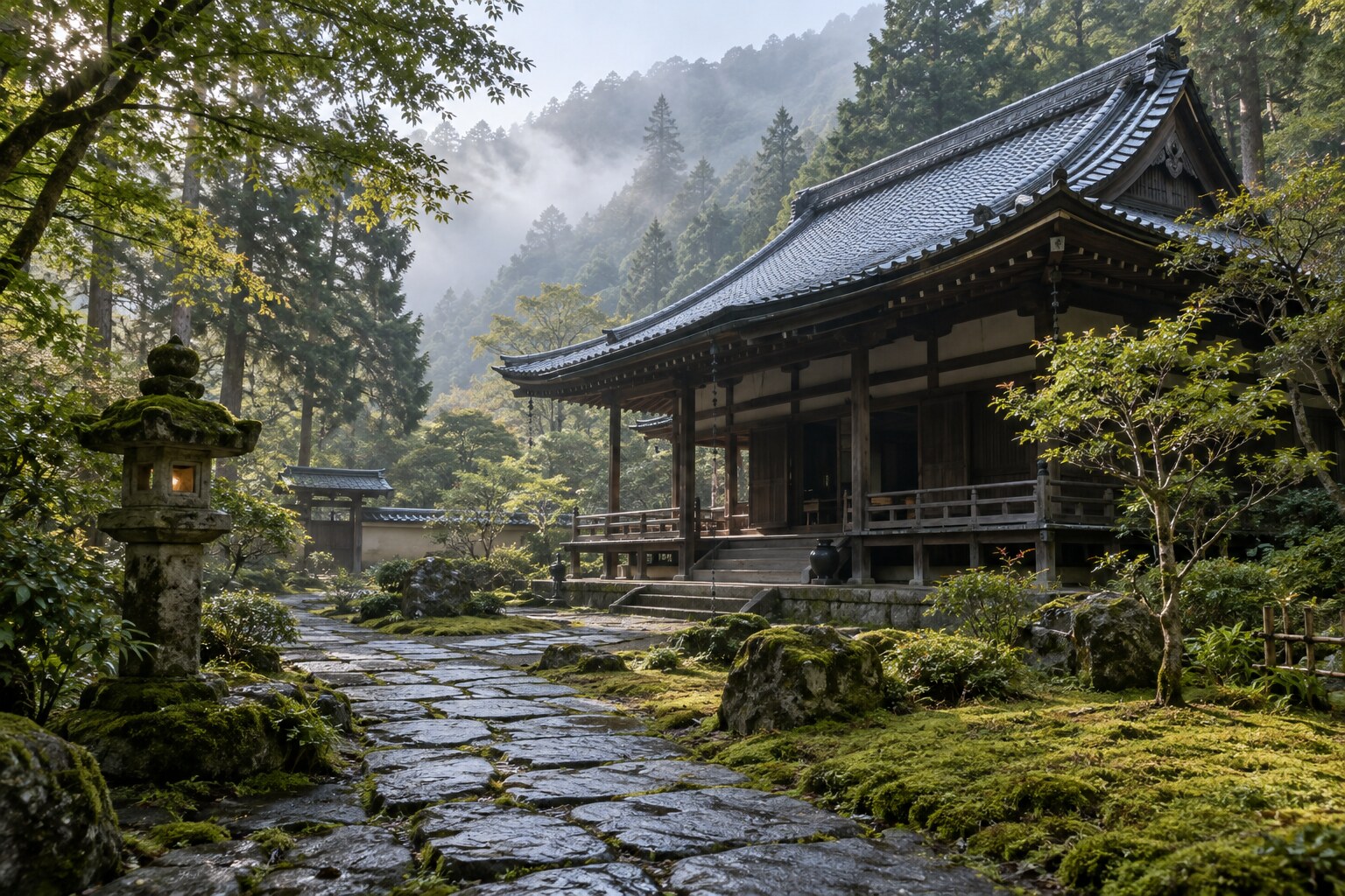 早雲寺の歴史を想起する禅寺の風景。現存建築の復元ではない(AI生成イメージ)