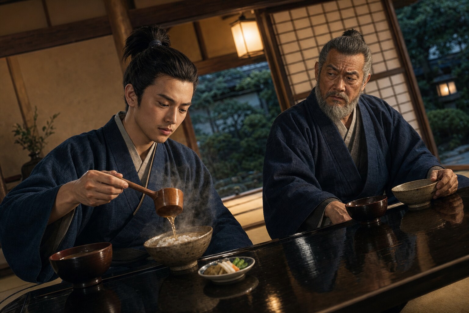 江戸期の講談で語られた「汁かけ二度」の場面(AI生成イメージ)