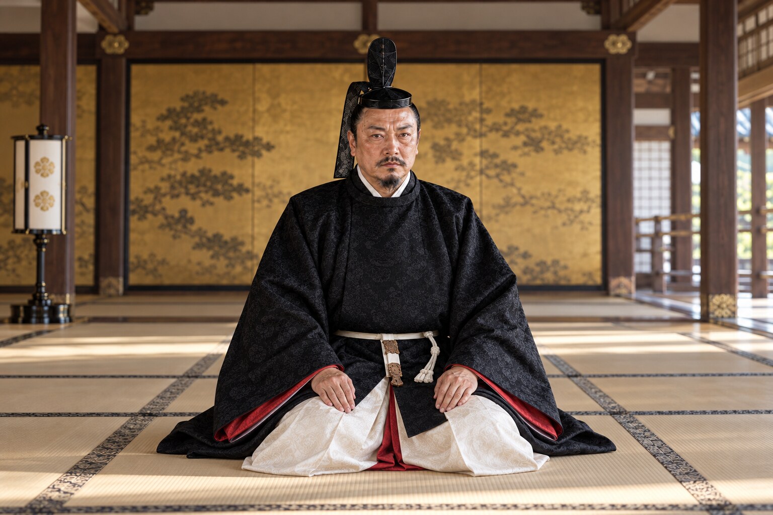 上洛時の控えの間で静かに待つ氏規（想像図）（AI生成イメージ）