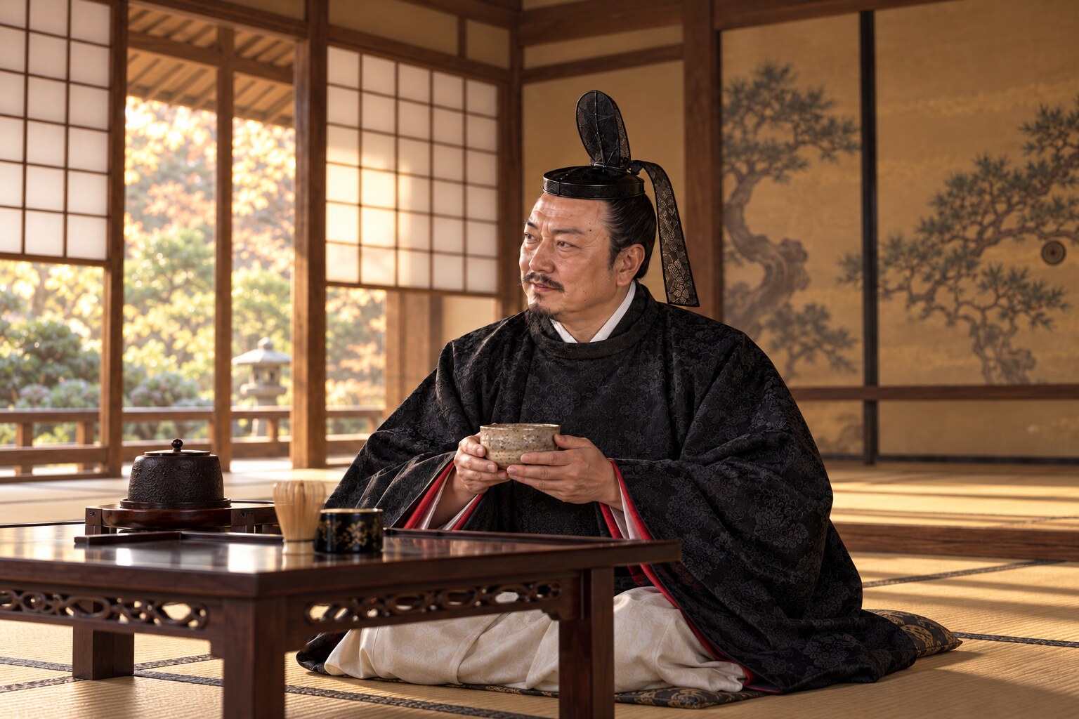 茶の湯を話題にした書状にちなむ氏規の想像図（AI生成イメージ）