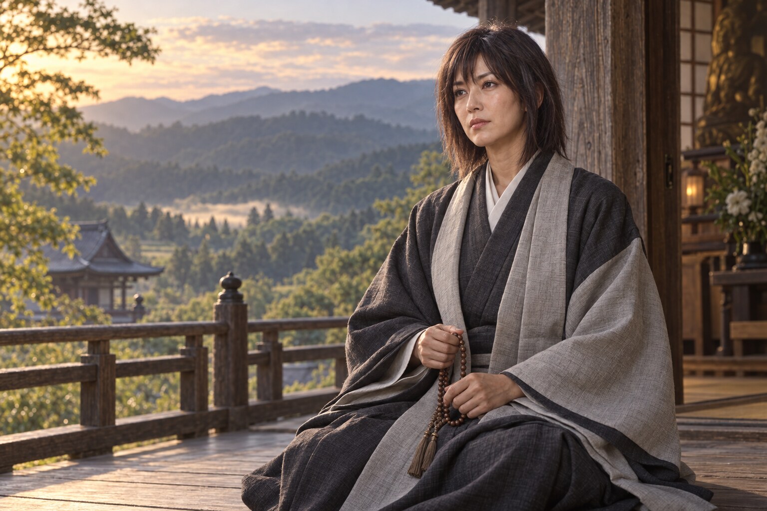 晩年の次郎法師を女性として描いた想像図(年齢と場所は創作上の設定)(AI生成イメージ)