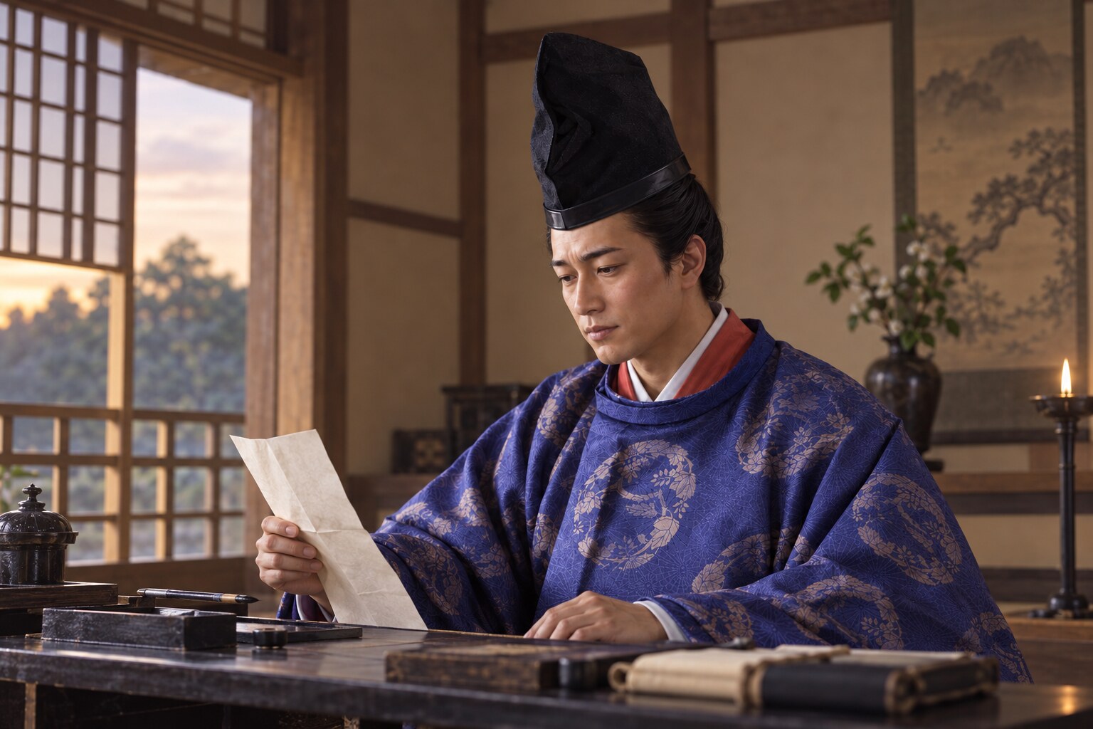 旧臣への文書を扱う氏真(AI生成イメージ)