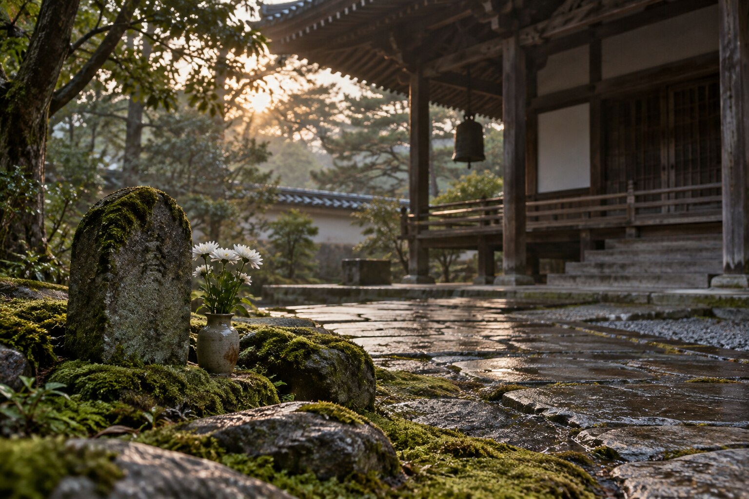 義元への供養をイメージした寺の想像図。実在する首塚の写真ではない（AI生成イメージ）