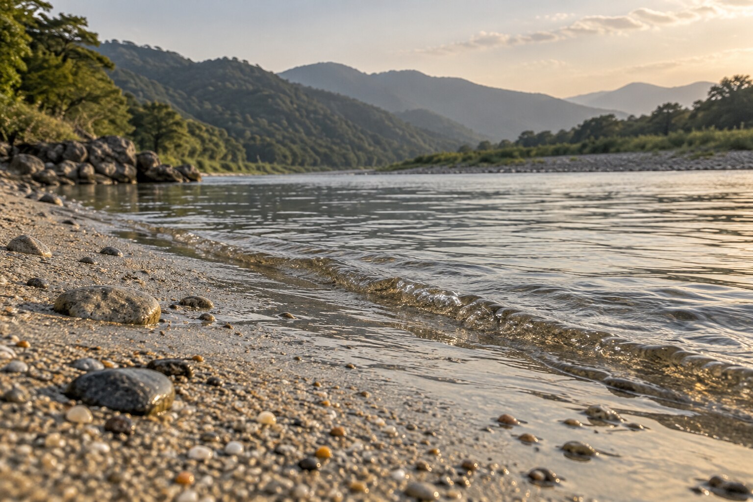伝承の辞世に詠まれた砂と水を表す創作風景。特定の辞世の場所を示すものではない（AI生成イメージ）