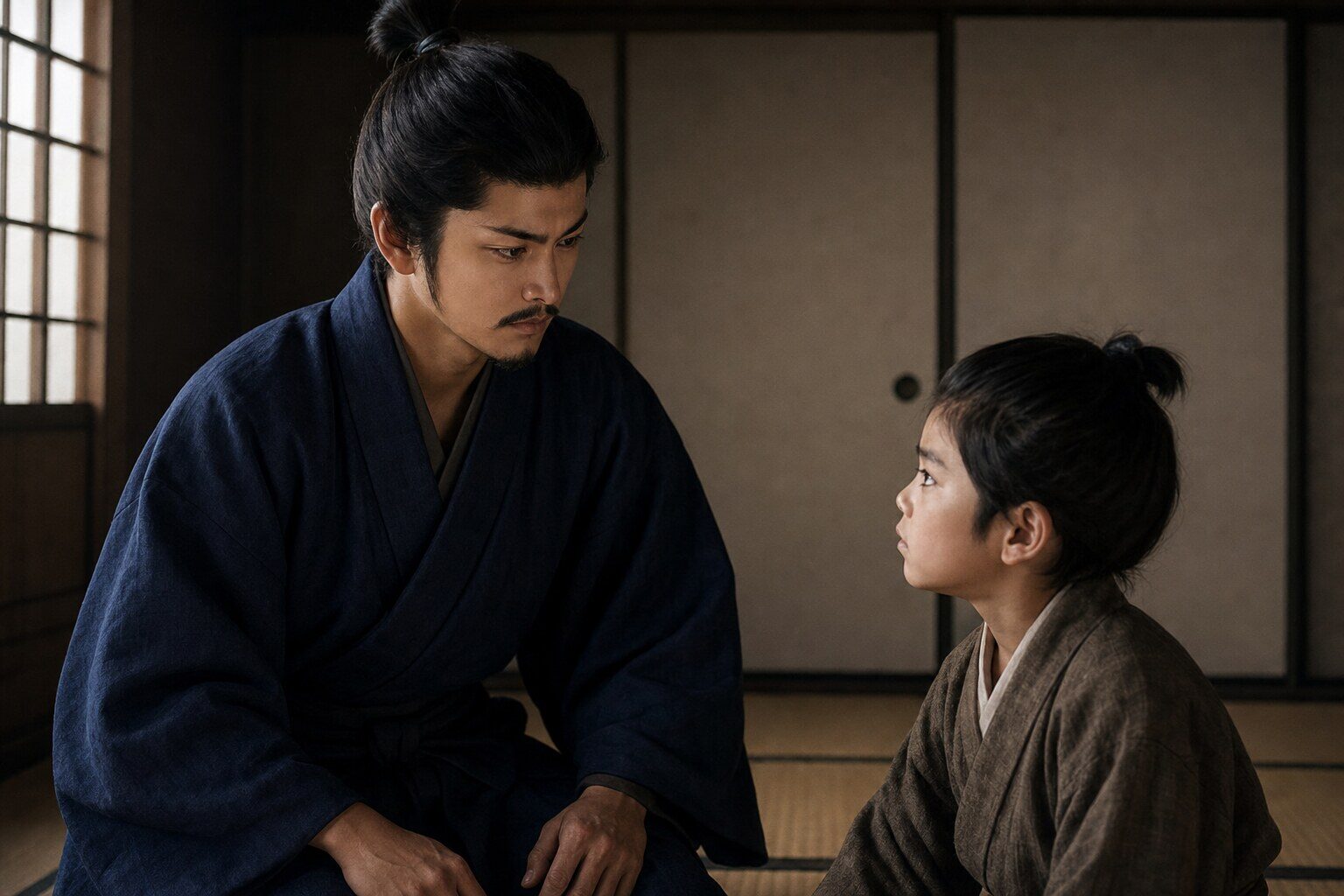 駿府で幼い主君に寄り添う若き数正(AI生成イメージ)