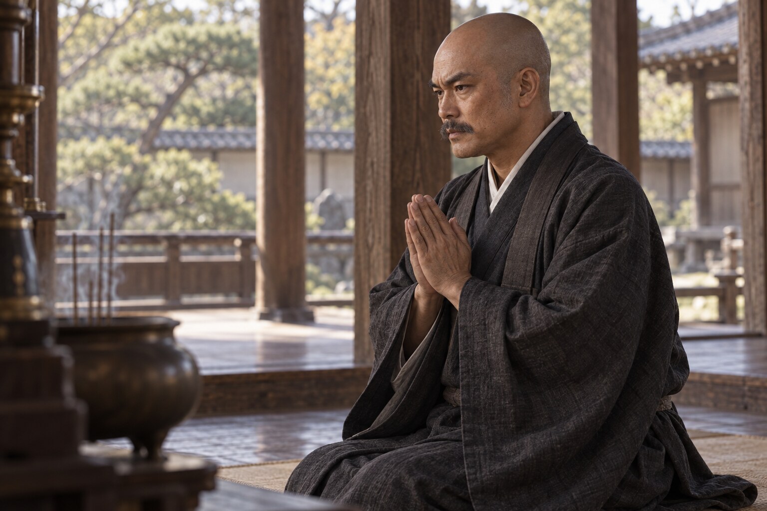 息子を弔う義祐の想像場面（AI生成イメージ）