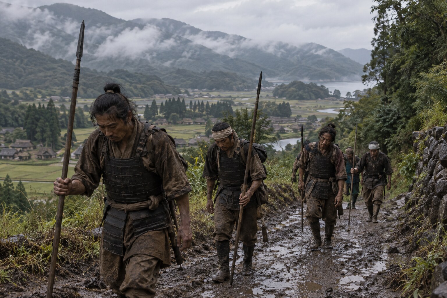 木崎原敗戦後の伊東軍を描く想像場面。義祐本人の参戦場面ではない（AI生成イメージ）