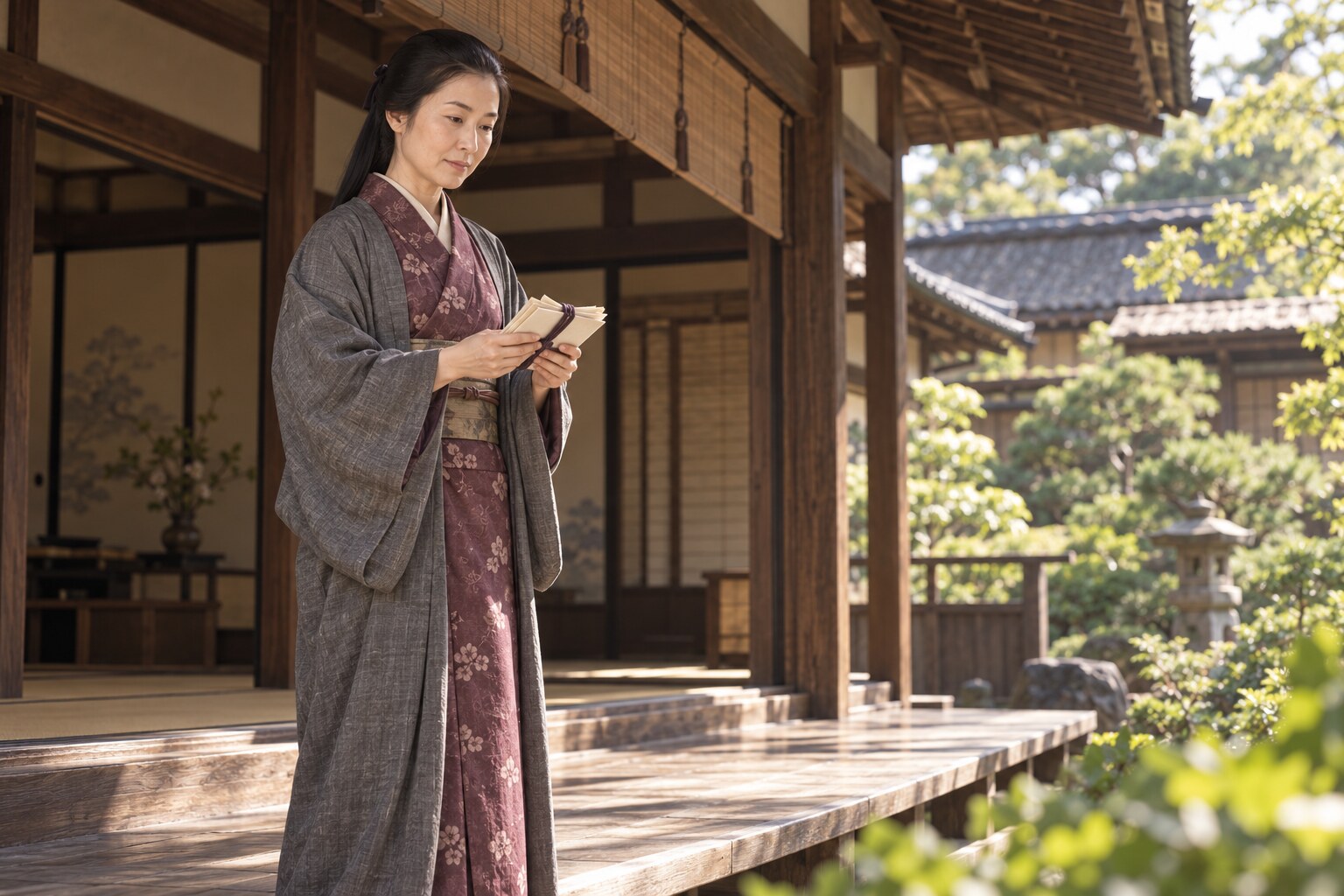 今川家で暮らす成人期の寿桂尼の想像図。婚礼や特定の書状授受の再現ではない（AI生成イメージ）