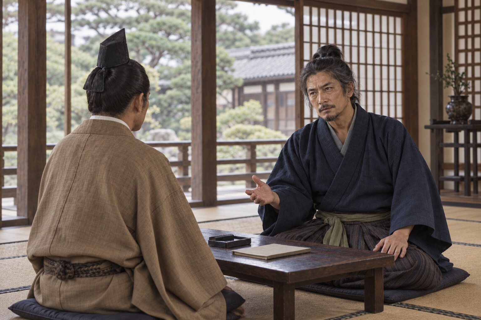 京都で教えを伝える晩年の信綱の想像図（AI生成イメージ）