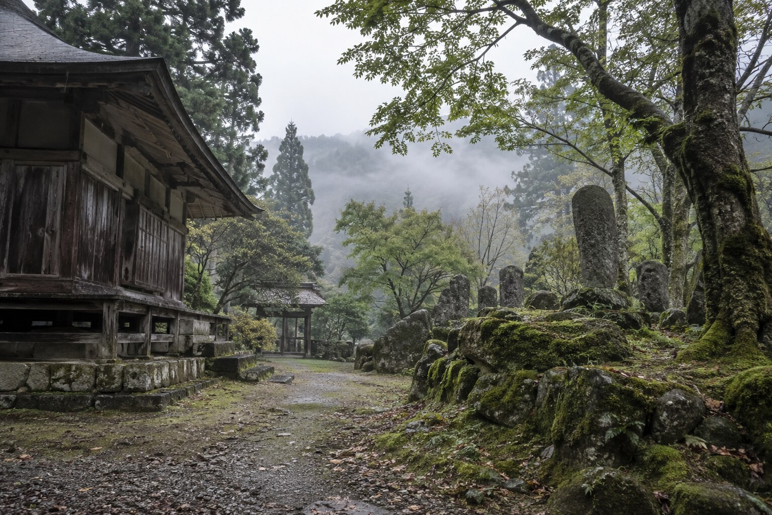 上泉の供養の記憶を表した寺の想像図。西林寺の実景ではない（AI生成イメージ）