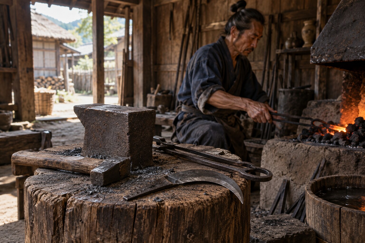 大野の鍛冶職人を題材にした想像図（AI生成イメージ）
