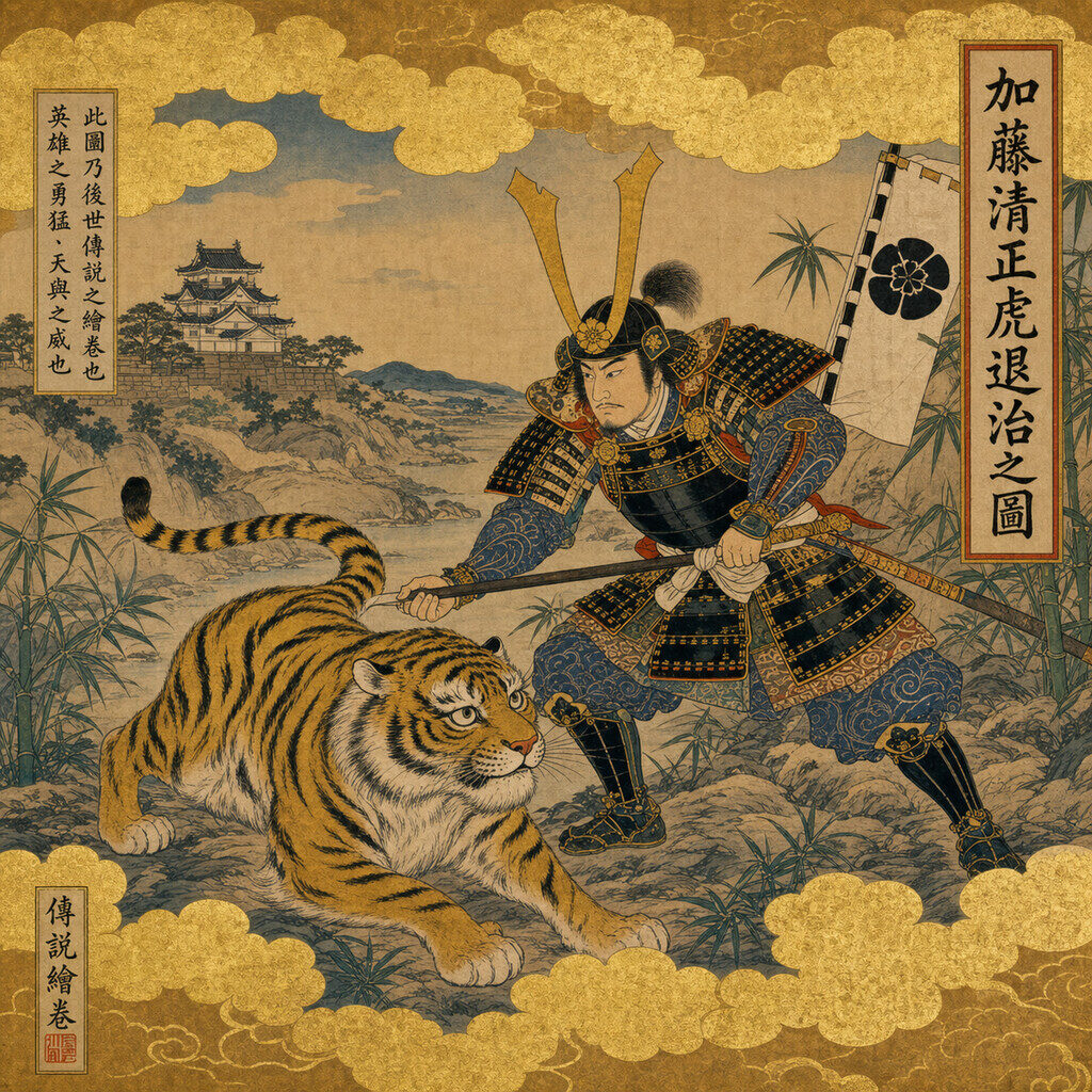虎退治伝承・絵巻の世界(AI生成イメージ)