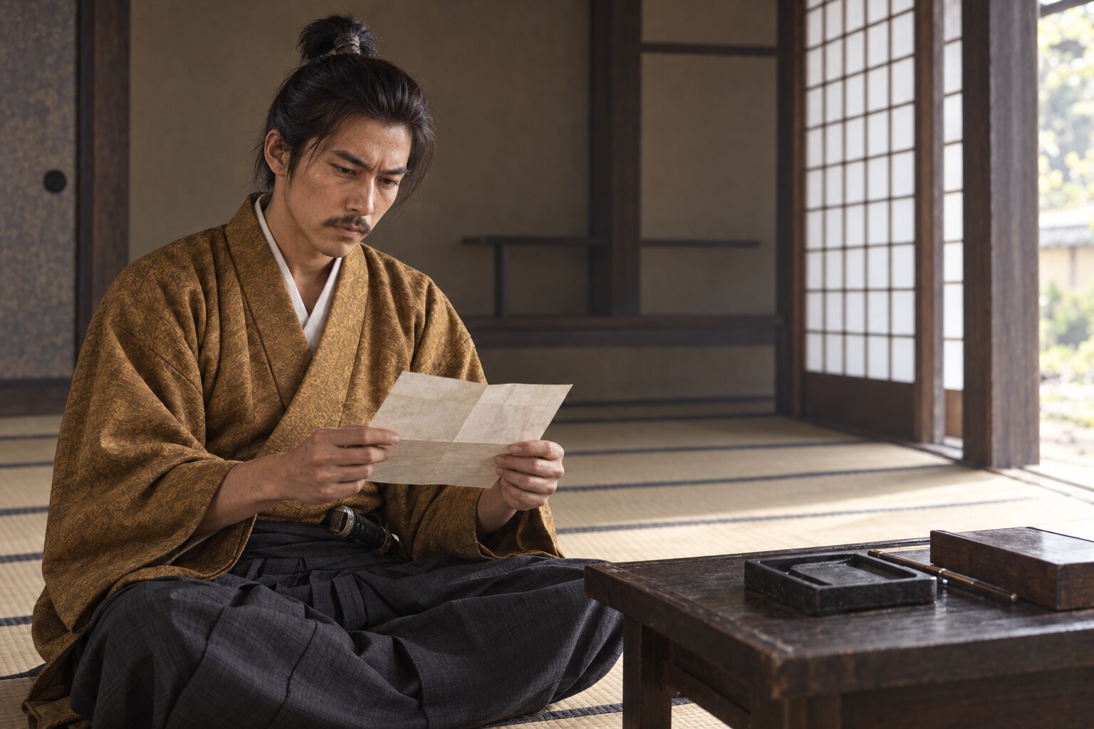 秀吉のもとに身を置いた若い広家を描く想像場面（AI生成イメージ）