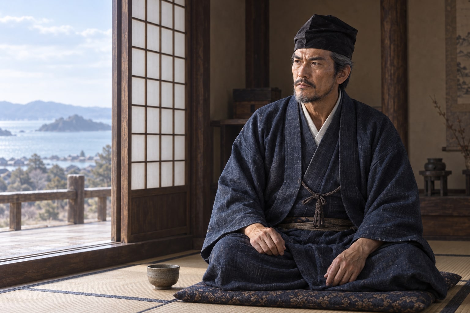 小倉で晩年を迎えた元春のイメージ。病状や臨終の場面を再現したものではない(AI生成イメージ)