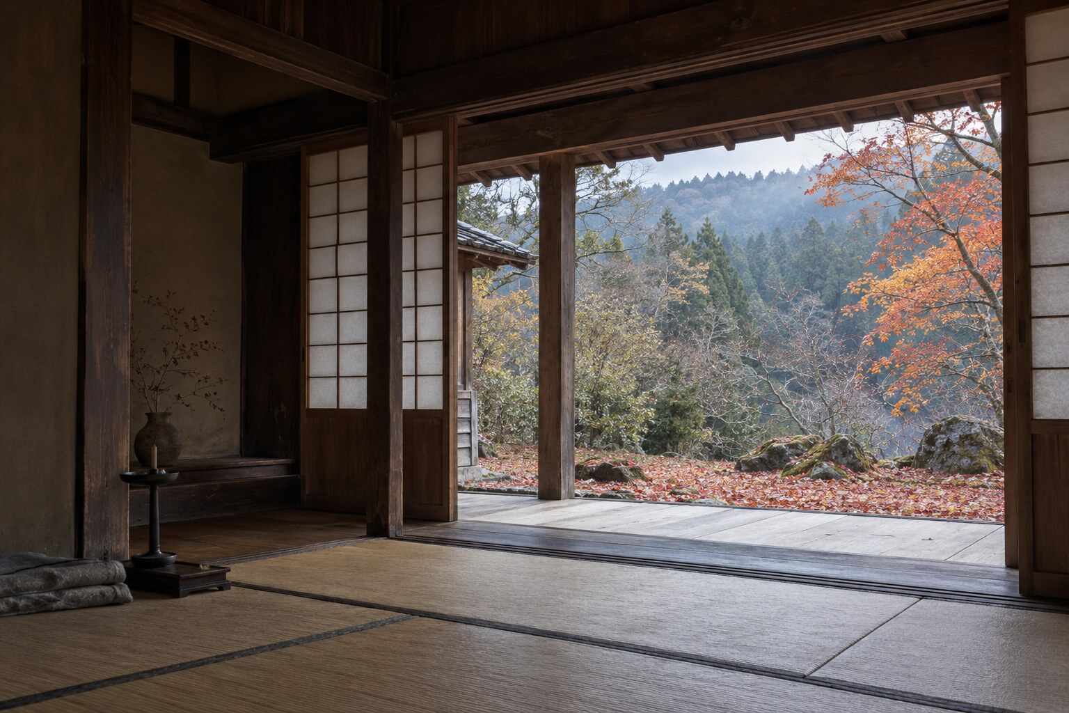 三瀬での最期に寄せた無人の館の想像図(AI生成イメージ)