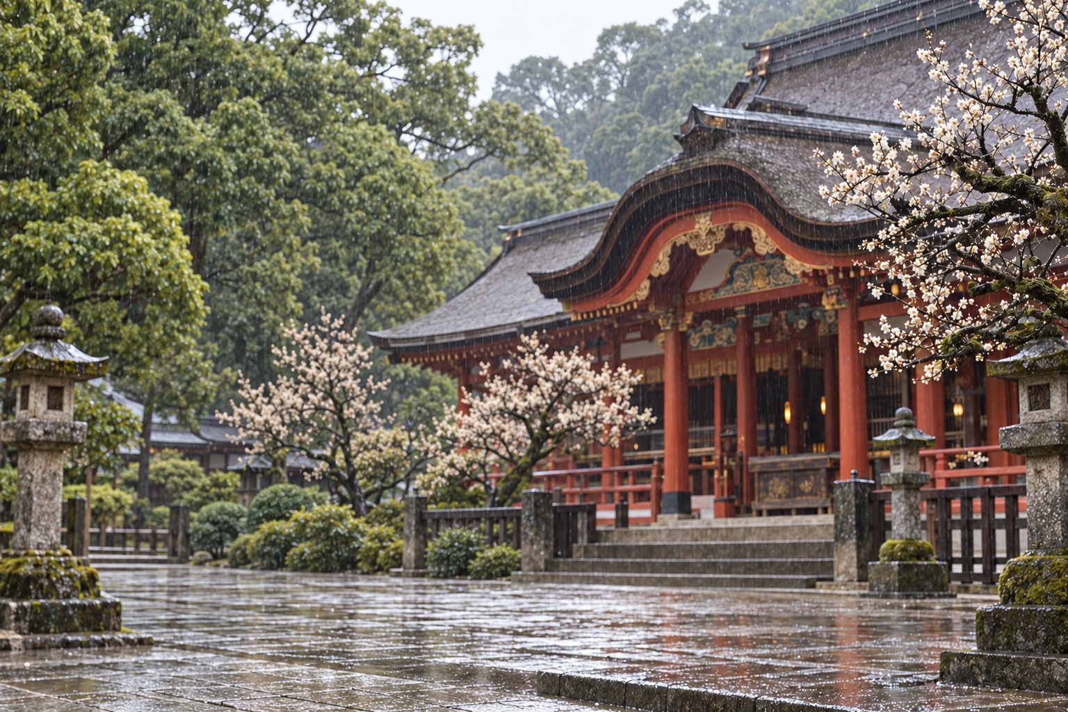 筑前の社寺再建を題材にしたAI想像図。太宰府天満宮の当時の姿を正確に復元したものではない(AI生成イメージ)