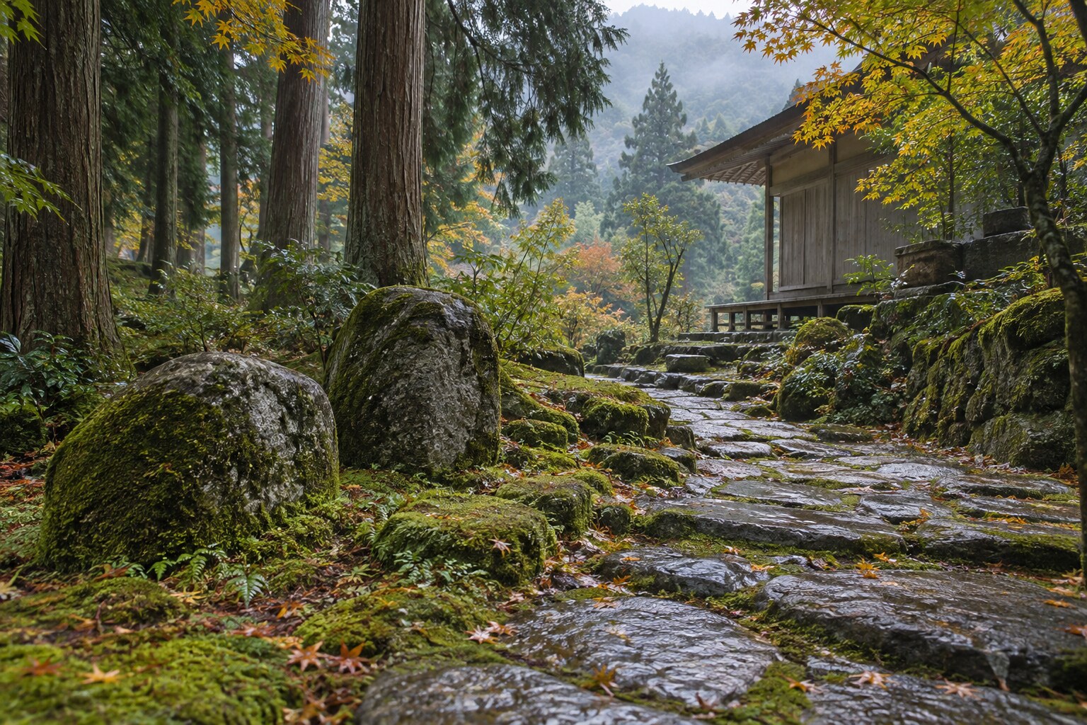 伝承を受け継ぐ寺の静けさを表現したAI想像図。英岩寺の実景ではない（AI生成イメージ）