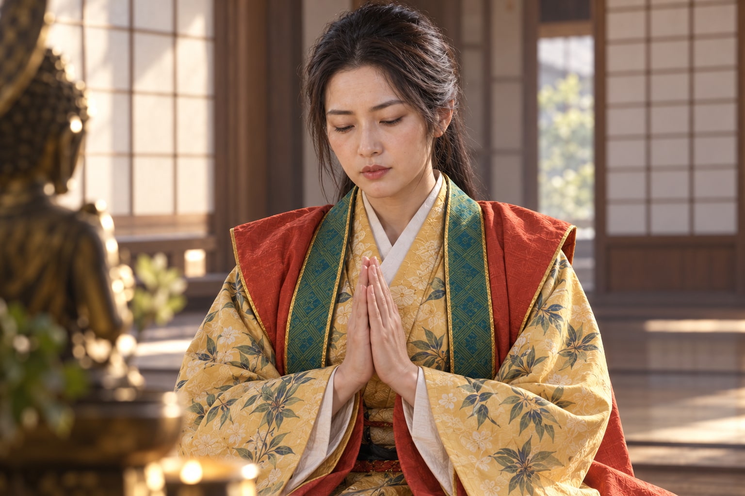 念仏と日常を題材にした想像図。伝来品そのものの再現ではない（AI生成イメージ）