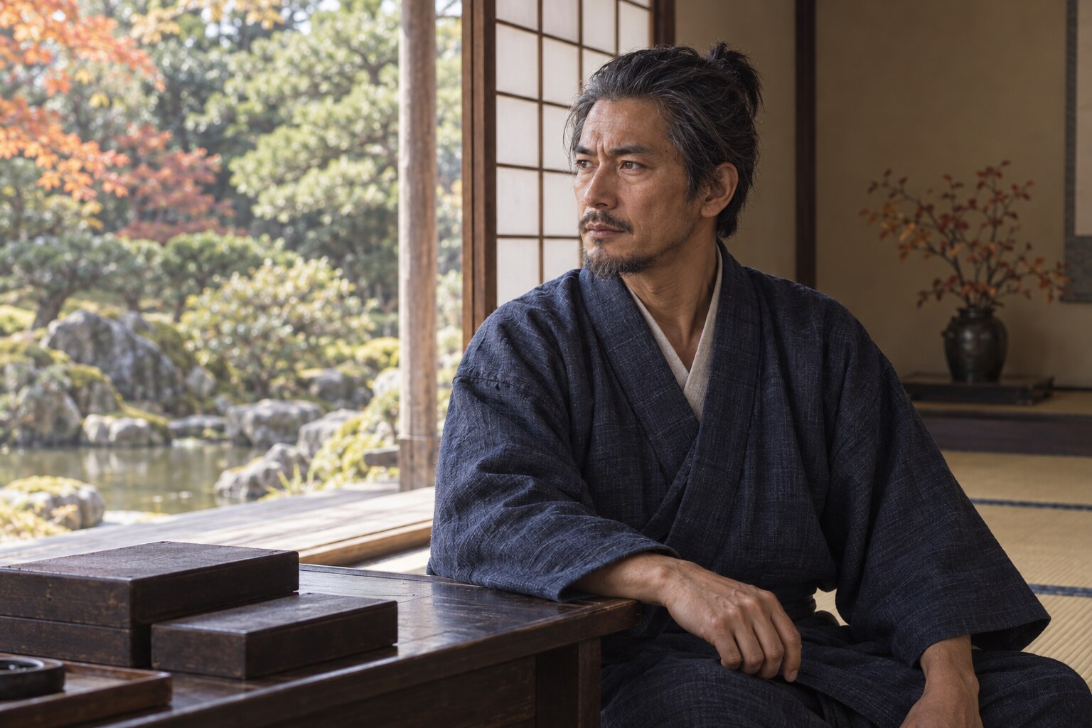 土佐の屋敷で留守を預かる晩年の親泰の想像図（AI生成イメージ）